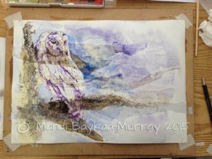 Background added in watercolour, blended away to the corners.